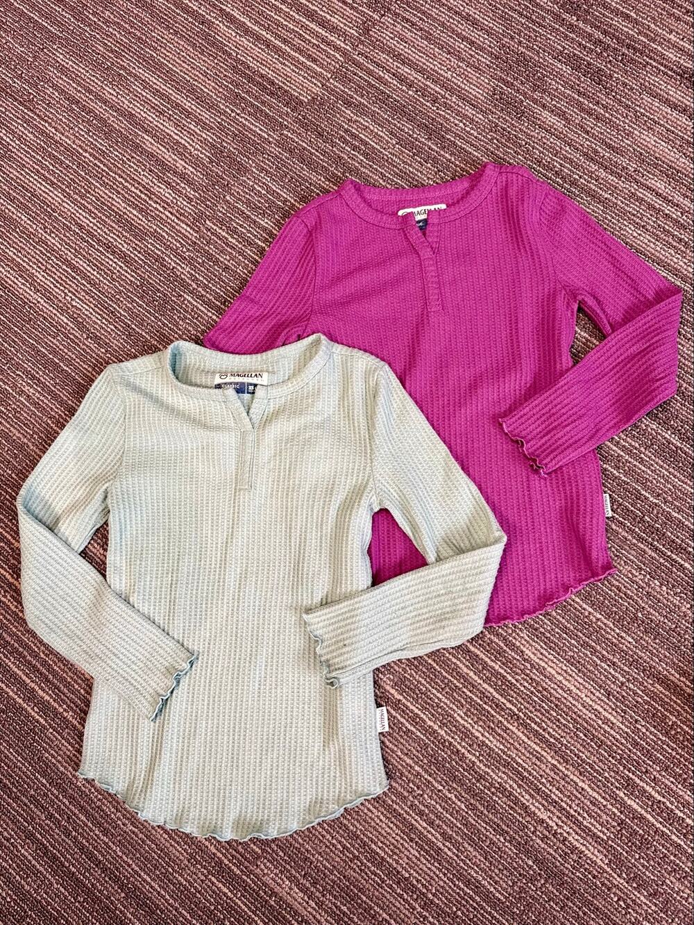 Girls Magellan Outdoors Campfire Waffle Long Sleeve Button Down Henley Set of 2
